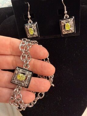 Y2K Swarovski citrine peridot bracelet earrings set